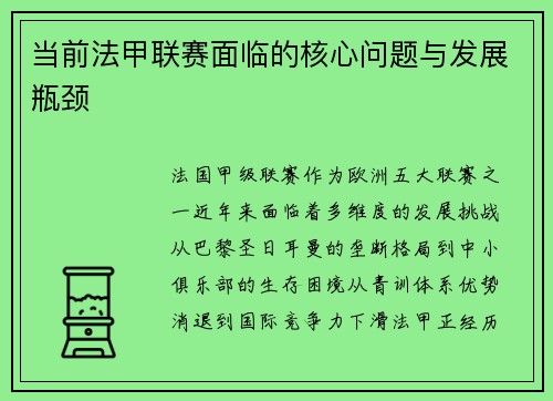 当前法甲联赛面临的核心问题与发展瓶颈